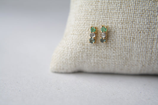 Aretes Luxe Esmeralda, Zafiro y Diamante Sal Pimienta fine