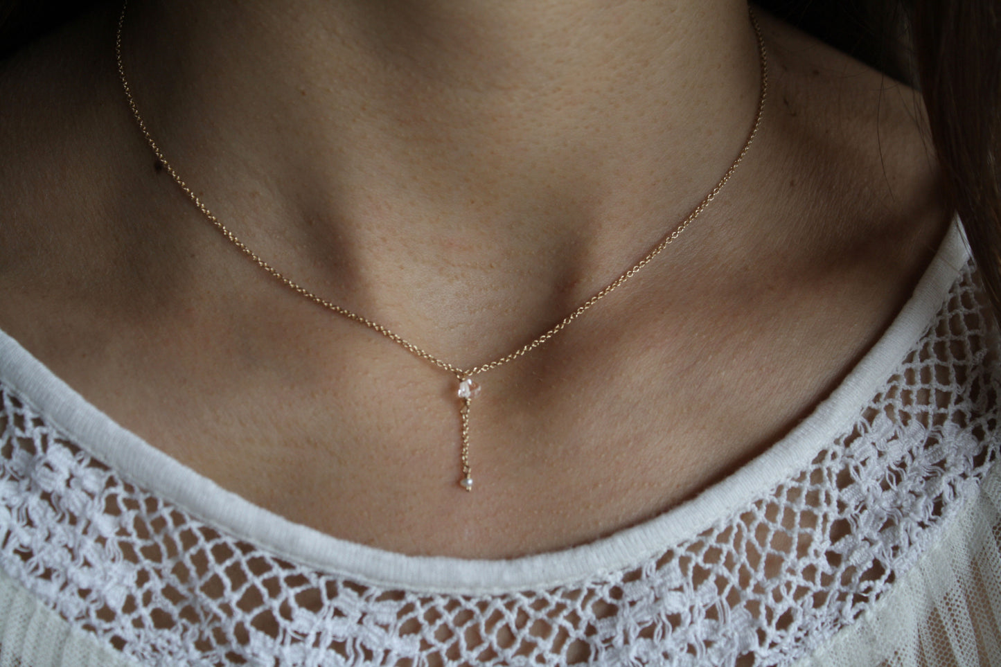 Collar Cuarzo Herkimer y Perla