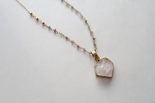 Collar India Cuarzo Rosa y Turmalina