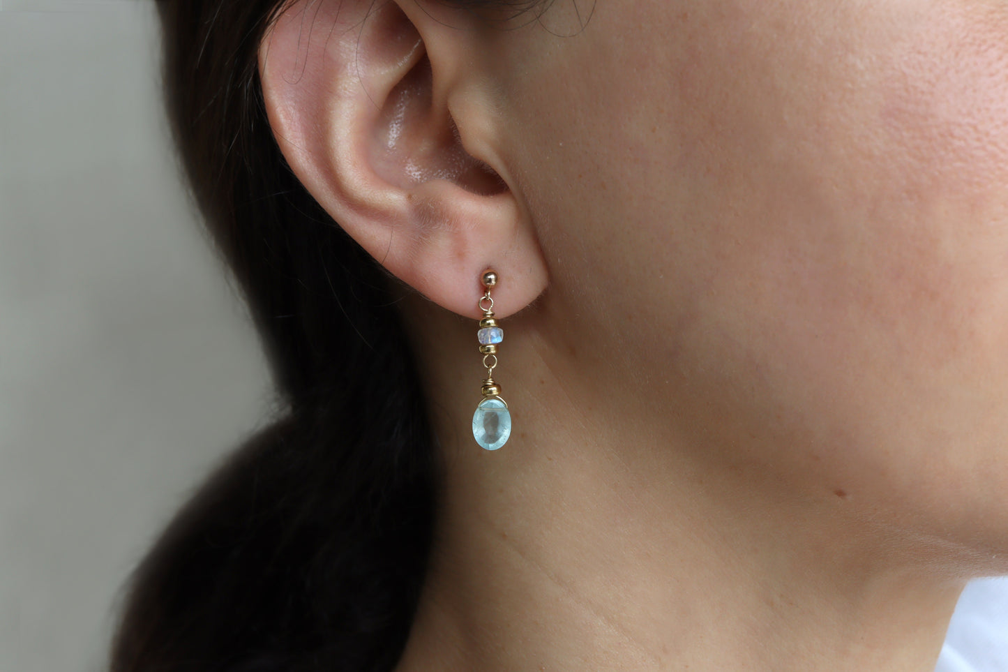 Aretes Mariana OOAK Aguamarina y Moonstone