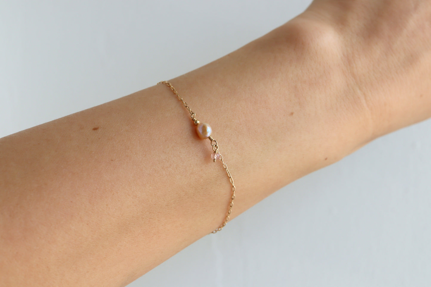 Pulsera Perla y Turmalina Rosa
