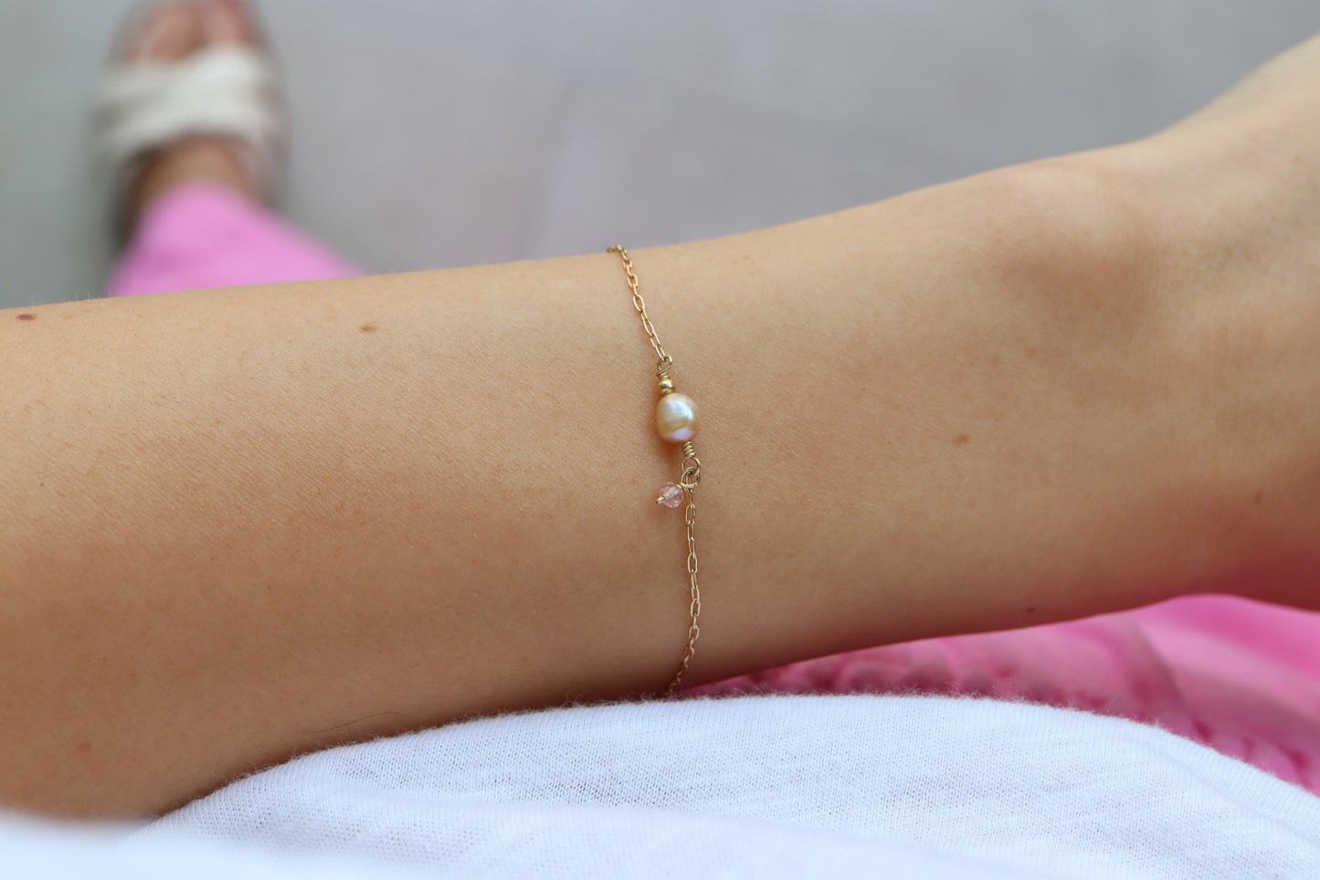 Pulsera Perla y Turmalina Rosa