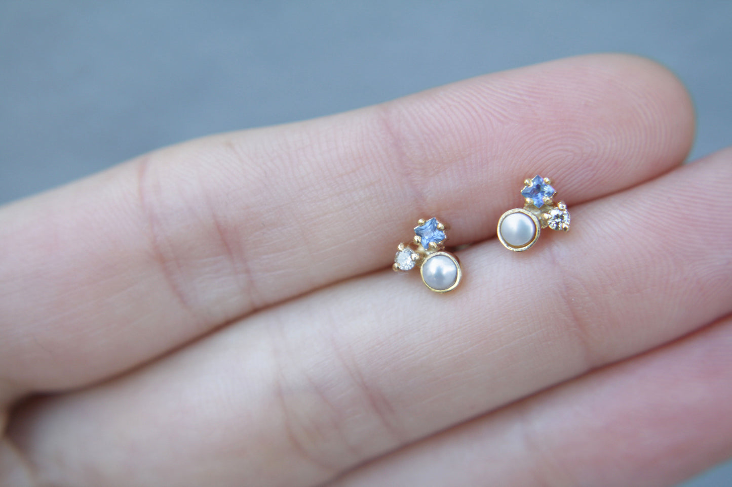 Aretes Luxe Zafiro, Diamante y Perla fine