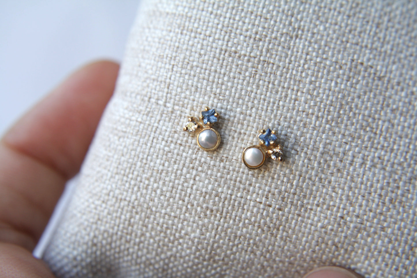 Aretes Luxe Zafiro, Diamante y Perla fine