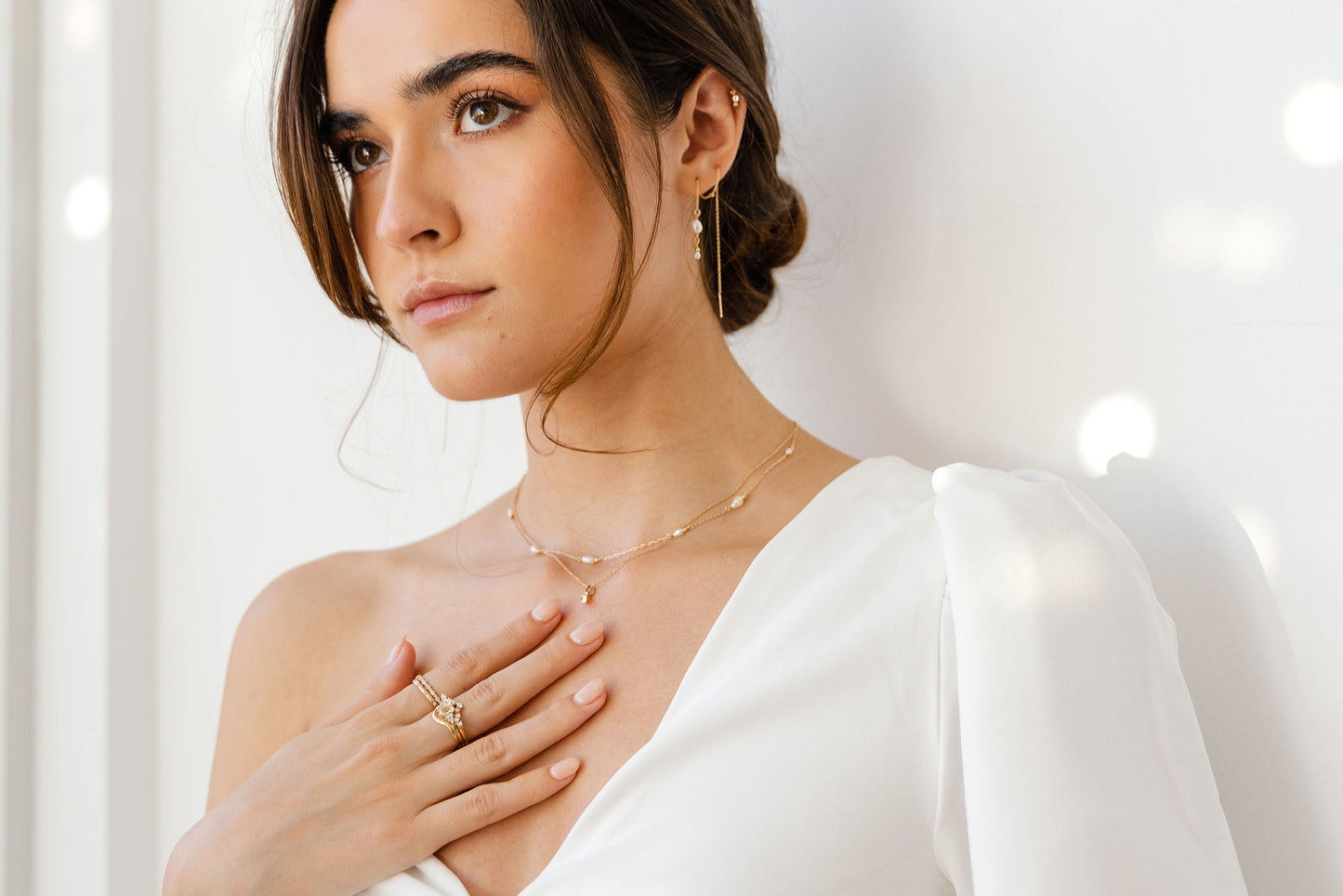 Collar Freckles Perla y Aguamarina